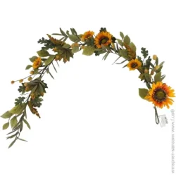 Гірлянда-розтяжка осіння із соняшниками поліестер жовто-зелений 150 см