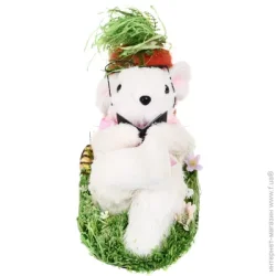 Пасхальна декорація Кролик на галявині з книгою білий 21х26 см