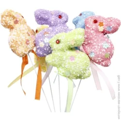 Декоративные фигурки и статуэтки  Декорация пасхальная Зайчики декоративные на палочке 22 см набор из 6 шт.