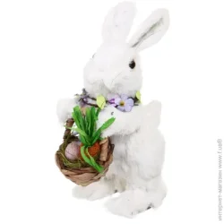 Декорація великодні Зайчик з кошиком білий 26 см