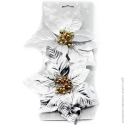 Декорация новогодняя пуансетия 2шт. серебряный