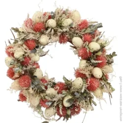 Вінок декоративний великодні з яйцями та їжаками пінопласт/сухоцвіти рожевий-беж. д.34 см