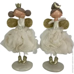 Фігурка під ялинку Сувенір новорічний ангел на подіумі бежевий полірезину в асортименті. 9x23 див.