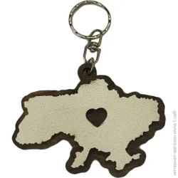 Брелок Карта України (білий із серцем)