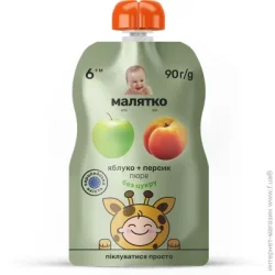 Пюре фруктовое Малятко с 5 месяцев Яблоко-персик 90 г (4820123511575)