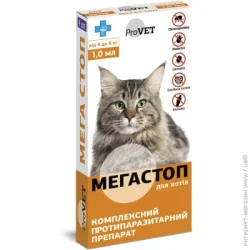 Природа Краплі Мега Стоп ProVet від зовнішніх і внутрішніх паразитів для котів 4-8 кг 1 х 1.0 мл