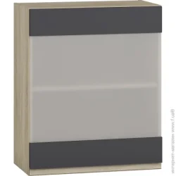Грейд Шафа верхня з вітриною МС Джетта 60х72х31,7 см, графіт сірий/дуб сонома