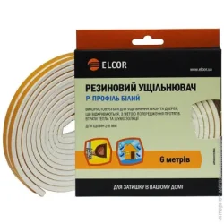 Элкор Уплотнитель самоклеящийся P-образный резиновый TEPW6 6 м белый