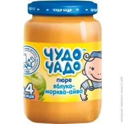 Пюре фруктове Чудо-Чадо з 4 місяців Яблуко-морква-айва з вітаміном C 170 г (4820016251434)