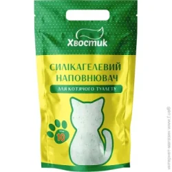 Хвостик Наполнитель силикагель мелкий с зелеными гранулами 3,8 кг