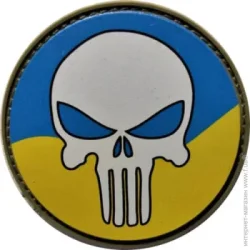 Арт Ідея Шеврон Патч "Punisher", ПВХ с липучкой, белый на сине-желтом фоне, круглый, диам.63мм