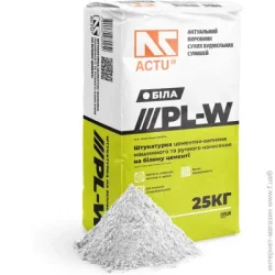 Actu Штукатурка цементно-вапняна «PL-W» Біла, (Машинне/Ручне нанесення) 25 кг