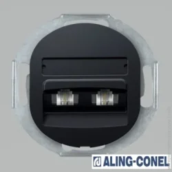 Розетка з заземленням (євророзетка) Aling-Conel Розетка подвійна з заземленням Eon без шторок без кришки чорний глянець E613.E