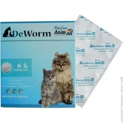 Таблетка Animall Препарат антигельминтный DeWorm Vetline для кошек и котят упаковка