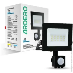 Ardero Прожектор с датчиком движения 6500K 10 Вт IP65 черный LL-2010ARD