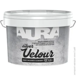 Декоративное покрытие Aura Эффект бархата Velour Silver 2,5 л 3кг