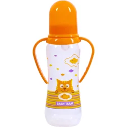 Бутылочка для кормления Baby Team Бутылка с ручками и силиконовой соской 250мл 0+  1411 в ассорт.