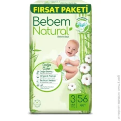 Подгузники Bebem Natural Размер 3 (4-9 кг) 56 шт (8690536831951)