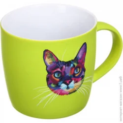 Чашка Bella Vita Чашка Neon Cat 350 мл зелена - керамика