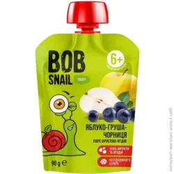 Пюре фруктове Bob Snail з 6 місяців Яблуко-груша-чорниця 90 г (4820219349549)