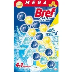 Средство для туалета Bref Сила-Актив Микс. Лимонная свежесть/Океанский бриз 4x50г (9000101309447)