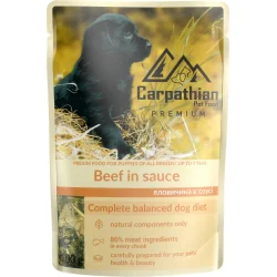 Вологий корм Carpathian Pet Food Вологий корм для собак Carpathian Pet Food у соусі з яловичиною 100 г (4820111141159)