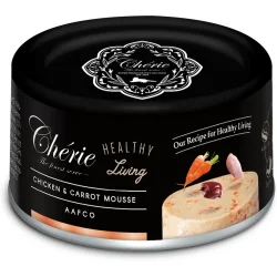 Корм для кошек Cherie Корм влажный для котов Healthy Living, мусс из курицы и моркови для кошек, ж/б 80 г