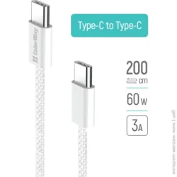 Кабель Colorway USB-C to USB-C 2.0m 60W 3.0А grey (CW-CBPDCC068-GR)