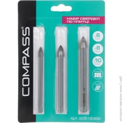 Свердло по склу і плитці Compass Набір свердлів по плитці 6-8 мм 3 шт. 6,8,10