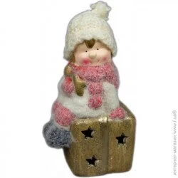Devilon Декоративная новогодняя фигура светодиодная (LED) Девочка с подарком 15,5 см