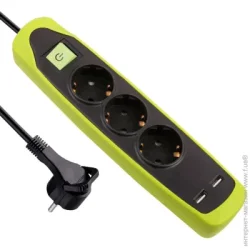 Electraline Удлинитель с 2 USB и кнопкой отключения в защитном резиновом кожухе с заземлением 3 гн. зеленый 2 м 62152
