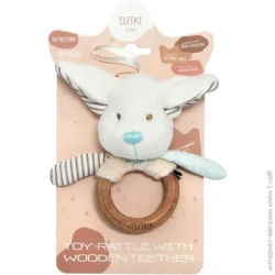 Elfiki Игрушка погремушка Elfik с деревянным грызунком Эльфик Пуффи белый с серым (ІГ-0110)