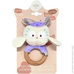 Elfiki Игрушка погремушка Elfik с деревянным грызунком Сова Мия белый с фиолетовым (ІГ-0113)