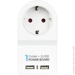 Emt Electronics Переходник сетевой евровилка/розетка+ 2USB с подставкой под мобильный телефон белый 2-0163