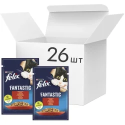 Влажный корм Felix Корм влажный для котов Fantastic с говядиной в желе 26 шт. 85 г