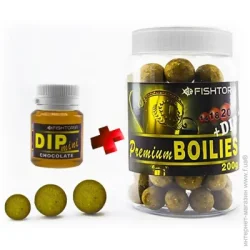 Набор Fishtoria Бойлы насадочные Premium Boilies 14.18.20мм +  DIP 20мл шоколад 200 г