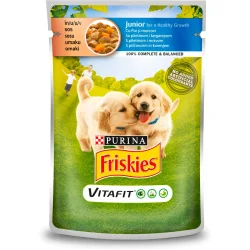 Влажный корм Friskies Корм влажный для всех пород Junior с курицей и морковью (кусочки в соусе) 100 г