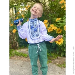 Сорочка Galychanka Вишиванка для хлопчиків Молодший капрал р.128 білий із синім Bsh-42ls