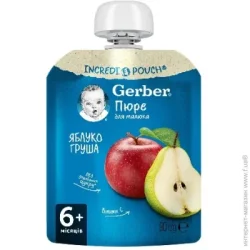 Пюре фруктове Gerber з 6 місяців Яблуко-груша 90 г (7613036345507)