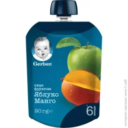Пюре фруктове Gerber з 6 місяців Яблуко-манго 90 г (7613036345866)