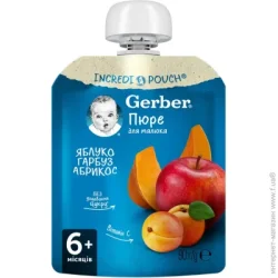 Пюре фруктово-овочеве Gerber з 6 місяців Яблуко-гарбуз-абрикос 90 г (7613036034999)
