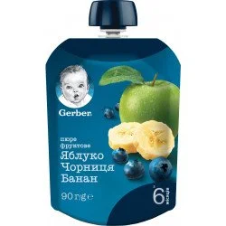 Пюре фруктове Gerber з 6 місяців Яблуко-чорниця-банан 90 г (12357933)