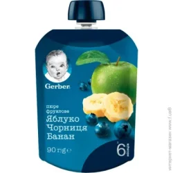 Пюре фруктово-ягодное Gerber с 6 месяцев Яблоко-черника-банан 90 г (7613036345880)