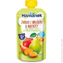 Пюре фруктово-овощное Hamanek с 6 месяцев Яблоко-груша-батат 100 г (8595139798437)