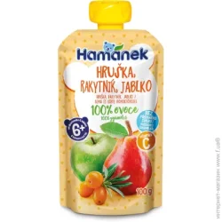 Пюре фруктово-ягодное Hamanek с 6 месяцев Яблоко-груша-облепиха 100 г (8595139797195)