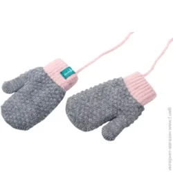 Перчатки Hello World Рукавицы для девочек р.10-12 /серо-розовый