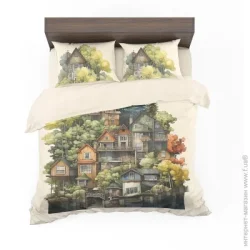 Комплект постільної білизни Homeline полуторний 145x215 см Комплект постільної білизни Будиночки 1,5 з принтом