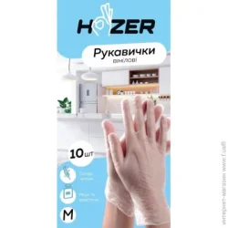 Hozer Перчатки медицинские одноразовые виниловые р.8 (M) прозрачные 10 шт./уп.