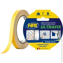Клейка стрічка HPX Монтажна двостороння стрічка Ultrafix для моментальної фіксації 6x1 мм 5 м білий