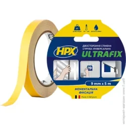 Клейка стрічка HPX Монтажна двостороння стрічка Ultrafix для моментальної фіксації 9x1 мм 5 м білий